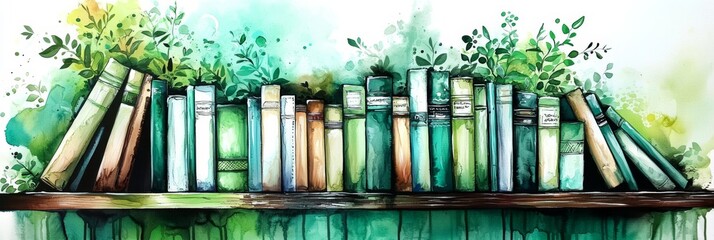 Obraz premium A vibrant painting featuring books organized on a shelf.