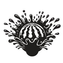 Black and White Watermelon Splash Vector Illustration – Juicy Fruit Concept for Summer Designs, Organic Food Promotions, and Fresh Lifestyle Branding