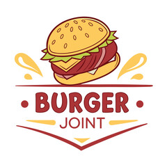 Delicious Burger Joint Logo Design with Cartoon Burger