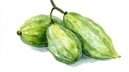 Naklejka premium Watercolor Chayote Illustration | Fresh Green Vegetable Clipart | Botanical Chayote Art – White Background