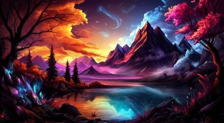 Obraz premium Eye-catching design with a majestic mountain and tranquil water.