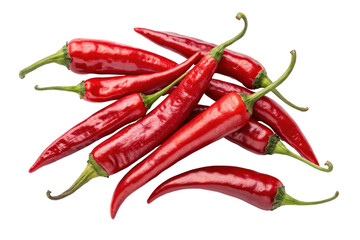 Fresh Red Chili Peppers Piled Together on a White Background