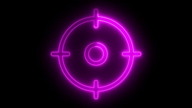 Glowing neon purple crosshair target reticle animation on black background abstract digital display futuristic aiming system