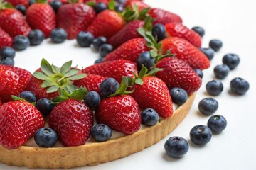 Fresh Strawberries and Blueberries in a Colorful Dessert Display Generative AI