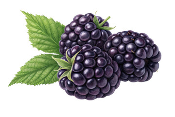 Fresh Blackberries with Green Leaves on a Transparent Background