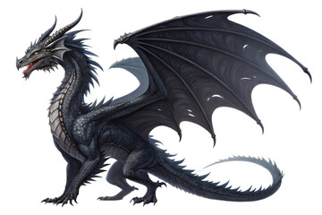 Majestic Black Dragon with Wings Spread in a Fantasy Setting