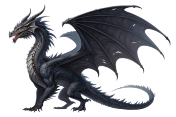 Majestic Black Dragon with Wings Spread in a Fantasy Setting