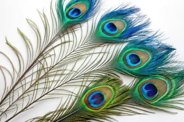 Obraz premium Vibrant Peacock Feathers Fan Out, Showcasing Iridescent Patterns and Rich Colors