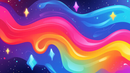 Colorful abstract wave pattern with stars in a dark background  