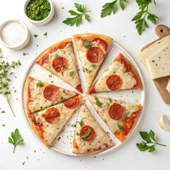 Delicious Italian baked pizza with vegetables, mushrooms, tomatoes, salami, and mozzarella cheese