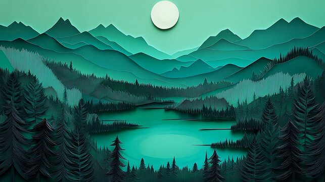 Papercut Mountain Lake Night.