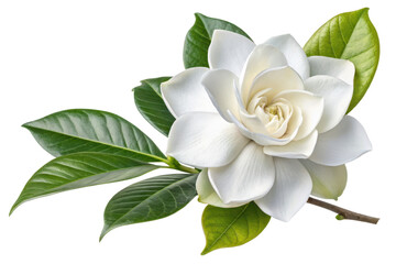 Fototapeta premium Fresh and Elegant White Flower with Green Leaves Close Up