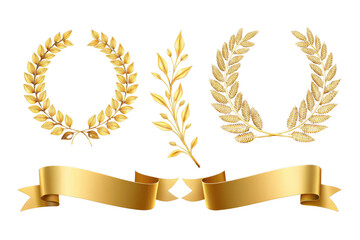 Golden Laurel Wreaths and Ribbons for Awards and Achievements