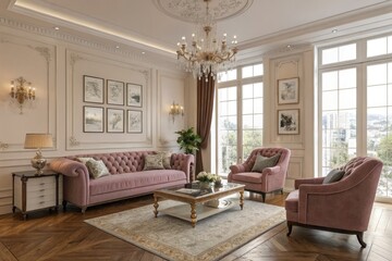 Fototapeta premium Luxurious Living Room With Elegant Design and Natural Light Generative AI