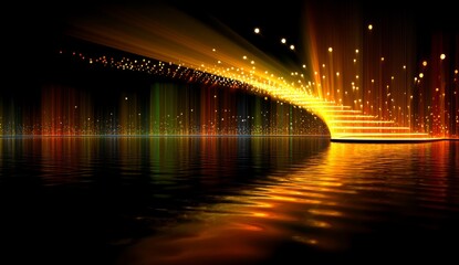 Futuristic Rainbow Data Bridge in Dark Space with Glowing Lights