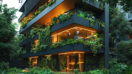 Fototapeta premium Eco-Luxury Apartment Building: A Modern Oasis of Green Living