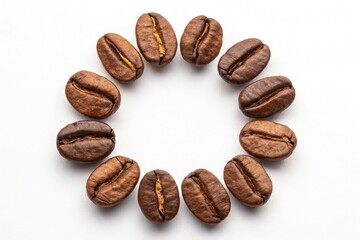 Overview of Roasted Coffee Beans Arranged in a Circle Generative AI