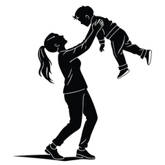Fototapeta premium Silhouette of mother lifting child in the air with joy