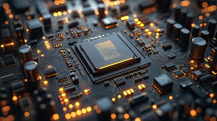 High-tech computer circuit board with central processing unit