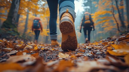 Hikers on a Fall Foliage Path