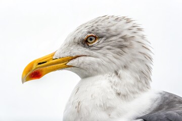 Obraz premium Seagull Profile Highlighting Yellow Beak Against Light Background Generative AI