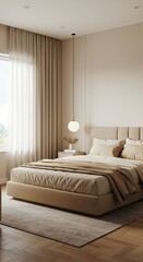 Modern Beige Bedroom Interior Design, Neutral Tones