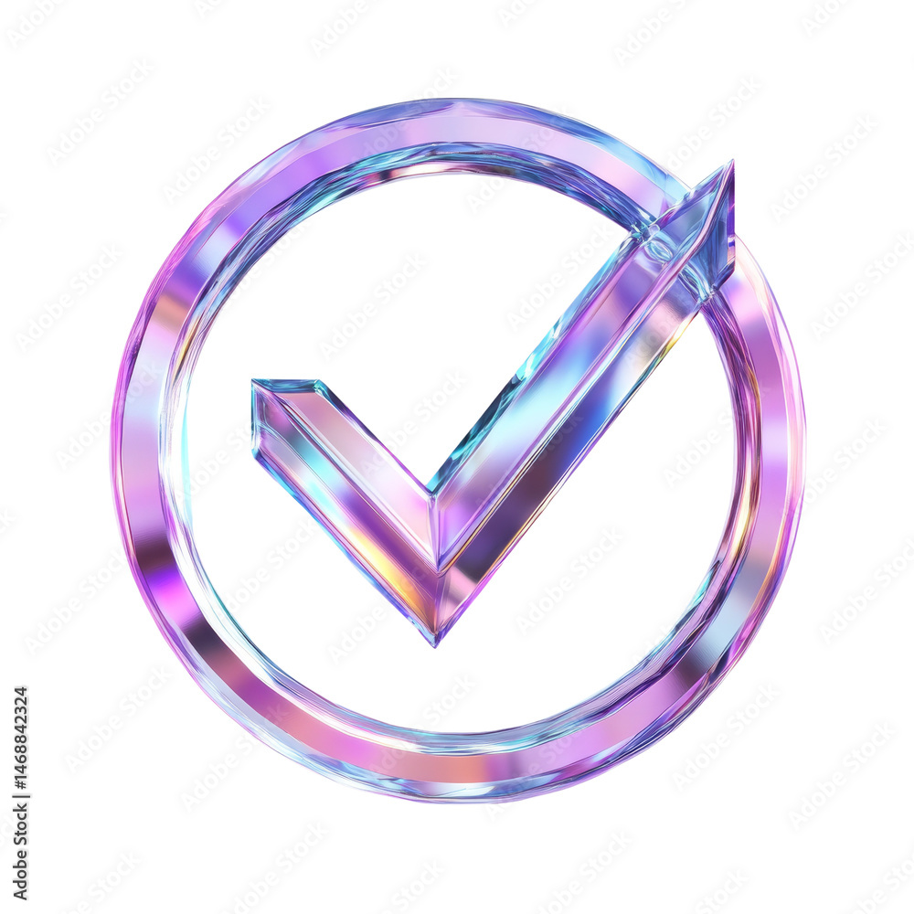 Aufkleber iridescent check mark isolated on white background for approval concept