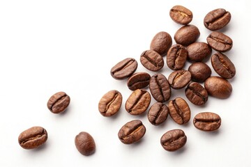 Naklejka premium Scattered Coffee Beans on a Clean White Background Generative AI