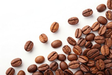 Naklejka premium Scattered Coffee Beans on White Background in Gigapixel Standard Generative AI