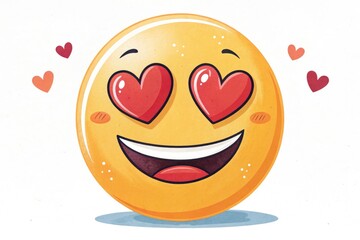 Fototapeta premium Smiling Emoji With Heart Shaped Eyes on White Background Generative AI