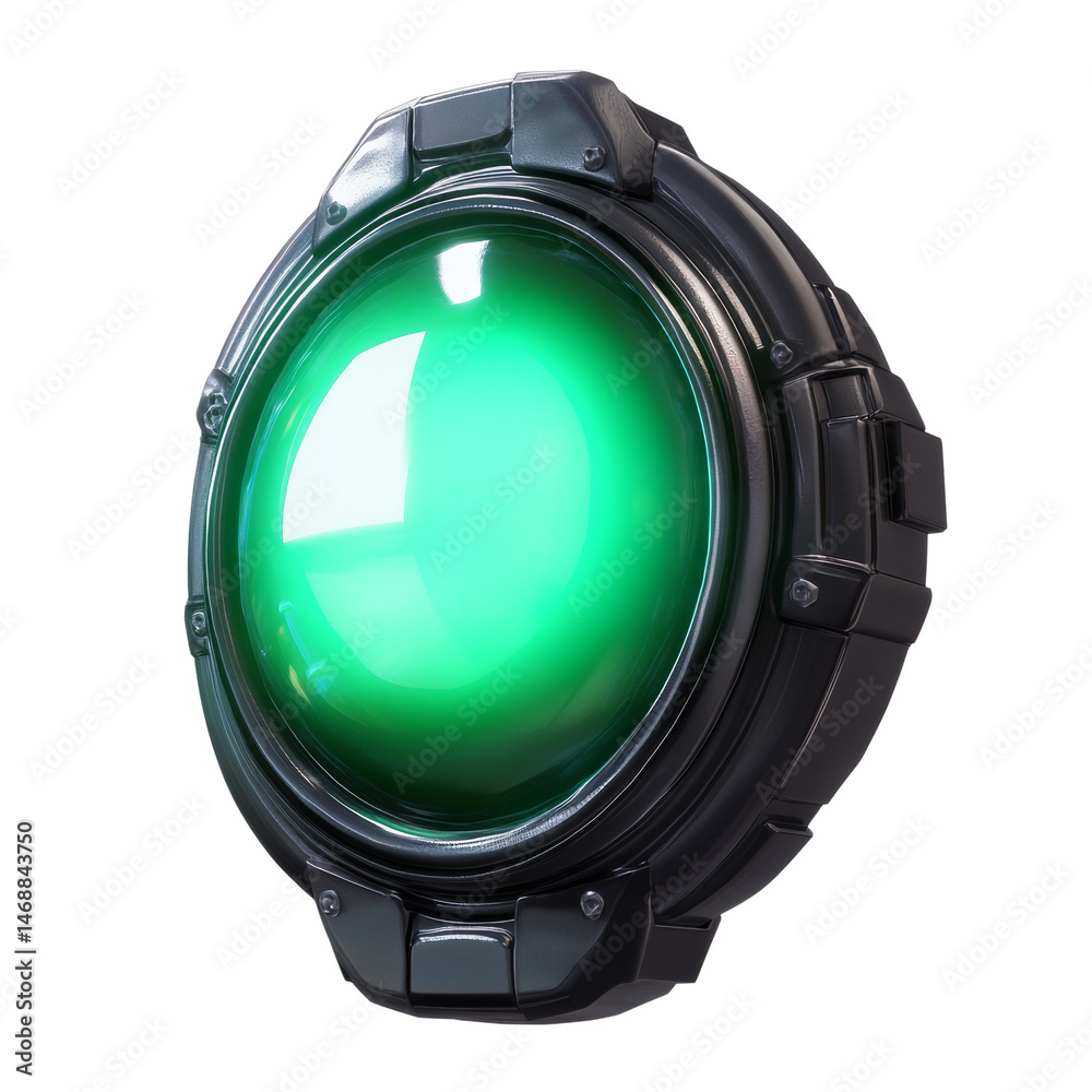 Poster futuristic green orb device isolated on white background - abstract tech