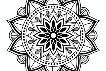 128 detailed ornate mandala, elaborate symmetrical geometric pattern, intricate flower petal design, highly detailed black and white, digital illustration, high contrast, sharp focus, precise linework