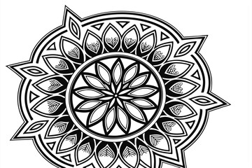 128 detailed ornate mandala, elaborate symmetrical geometric pattern, intricate flower petal design, highly detailed black and white, digital illustration, high contrast, sharp focus, precise linework