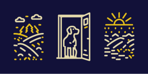 Minimalist Monoline Icon Set Featuring Dog and Nature Elements