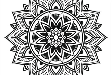 128 detailed ornate mandala, elaborate symmetrical geometric pattern, intricate flower petal design, highly detailed black and white, digital illustration, high contrast, sharp focus, precise linework
