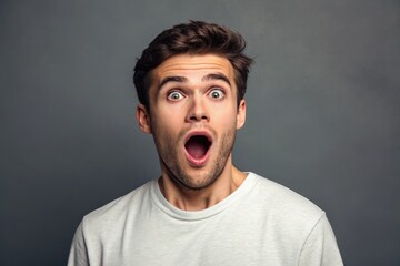 Surprised Young Man Expresses Shock With Mouth Open and Wide Eyes Generative AI