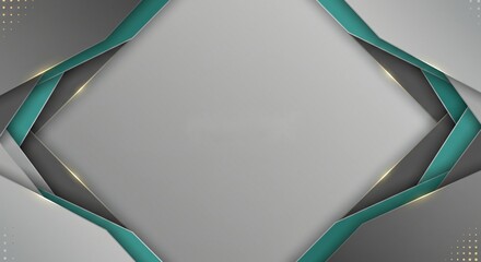 Elegant Geometric Frame Design with Metallic Teal and Grey Panels, Golden Highlights, for Business or Tech Backgrounds