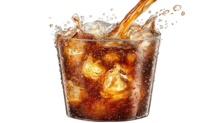  Realistic Soda Poured into Cup with Bubbles Rising Transparent Background