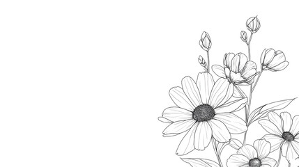 Naklejka premium Minimalist Black Line Art of Various Flowers (Daisy, Sunflower, Orchid)