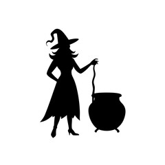 witch cauldron silhouette on white background  .svg