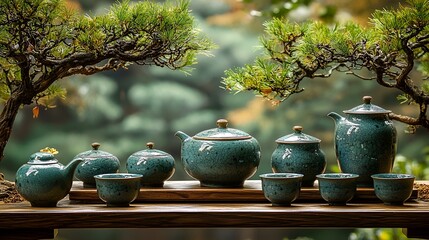 Teal Tea Set in Garden Setting