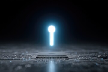 Glowing Key Symbol On Futuristic Circuit Board