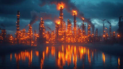 Fototapeta premium Fiery industrial structures at night