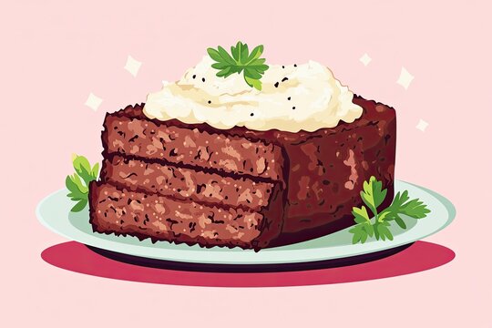 brown cake with cream on plate clip art preview