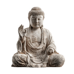 Serene Stone Buddha Statue in Meditation Pose on Transparent Background
