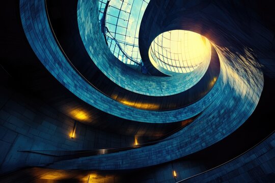 Intricate spiral staircase in modern architecture