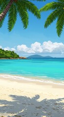 Tropical Beach Scene: Palm Tree, Turquoise Water, White Sand