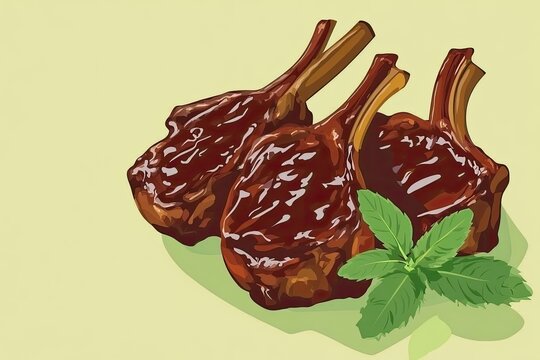 roasted lamb chops with mint leaves clip art preview