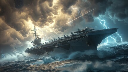 Aircraft Carrier Battling Stormy Seas