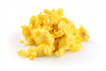 Fluffy scrambled eggs served on a white plate
